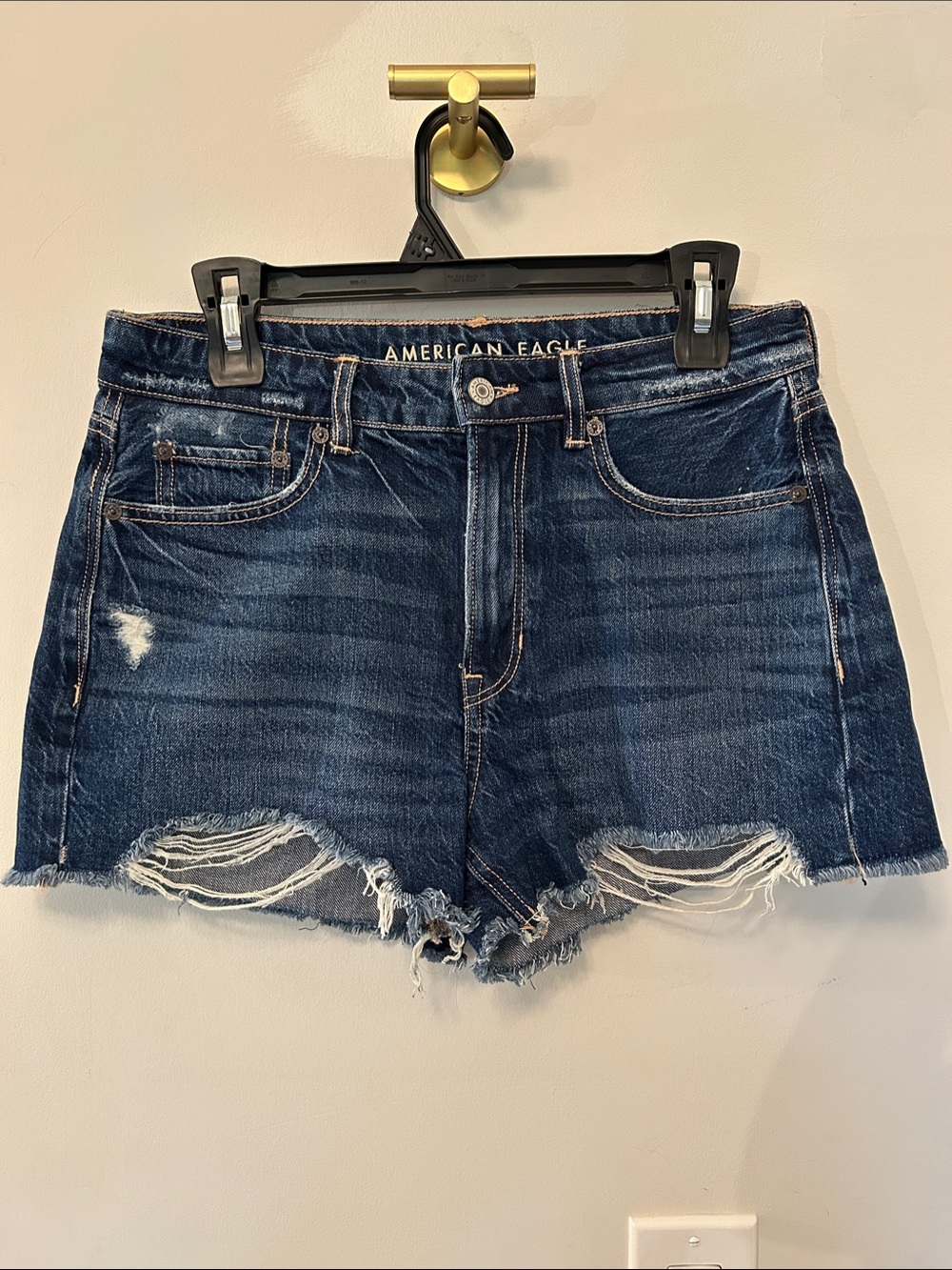 American Eagle Outfitters Dark Blue Distressed Denim Cutoff Tomgirl Shorts